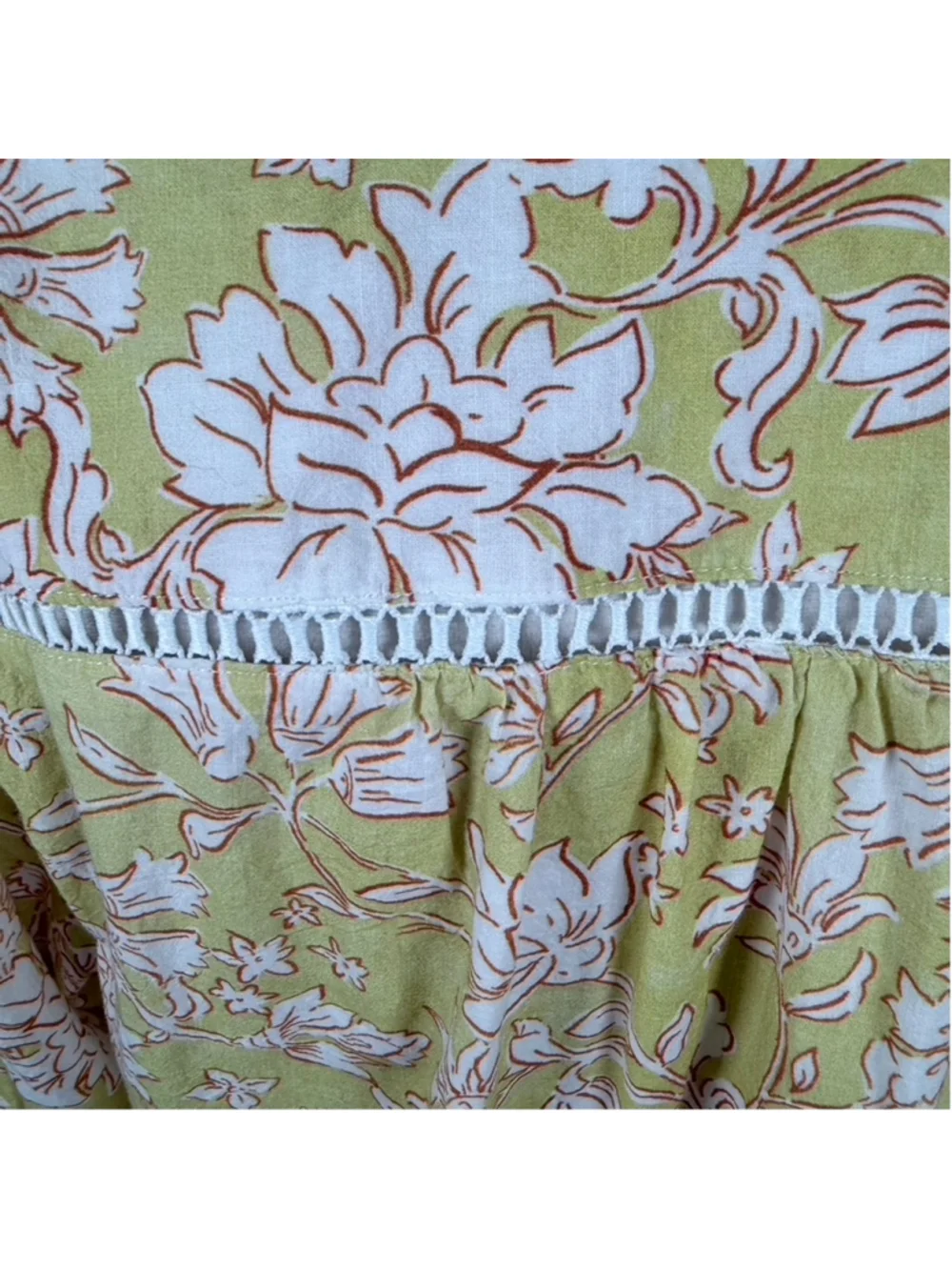 MAYE Paloma Shirt Havana Print Yellow Floral Cotton Pintuck Blouse Boho Size S